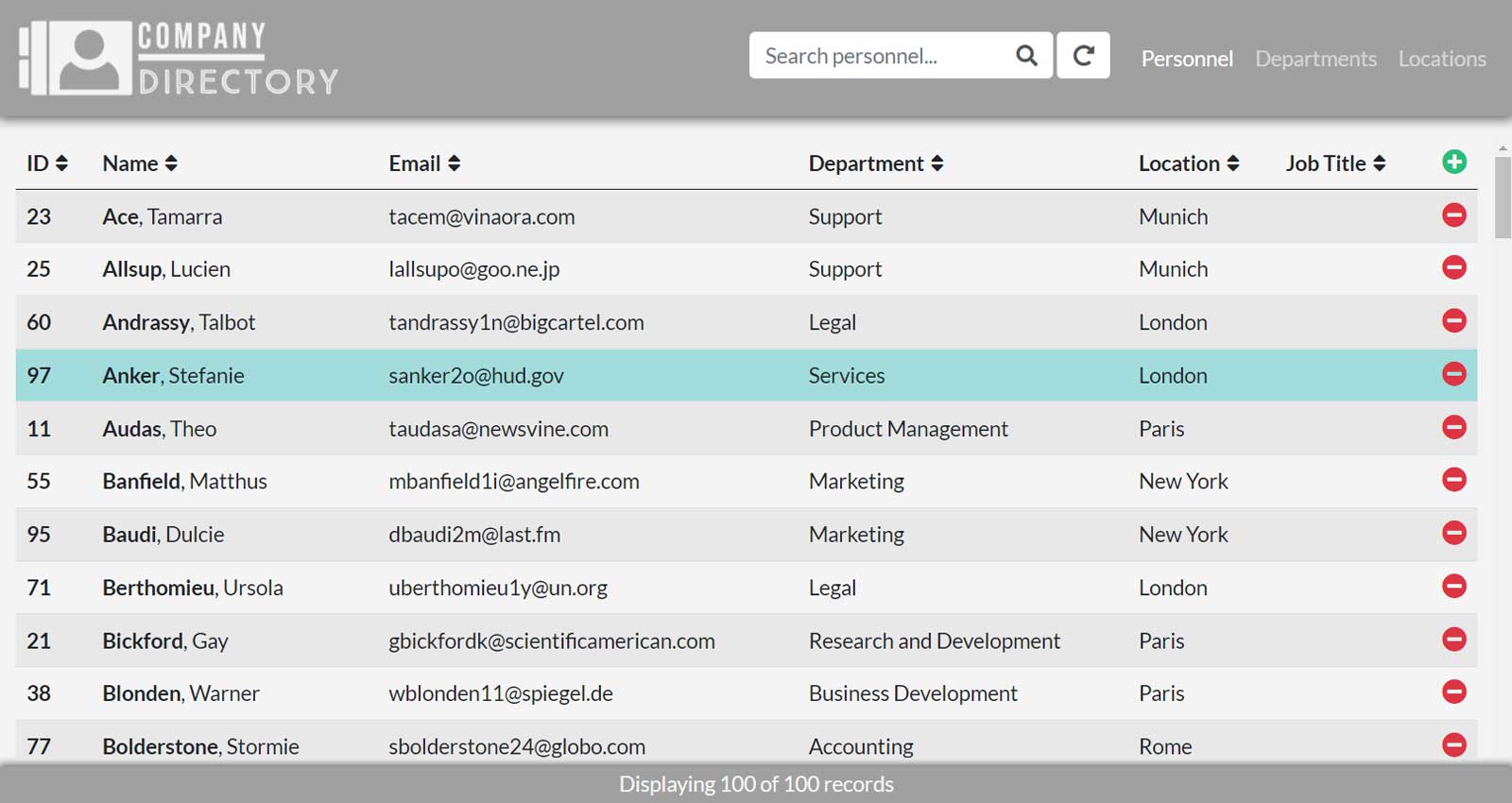 Screenshot of Company Directory project